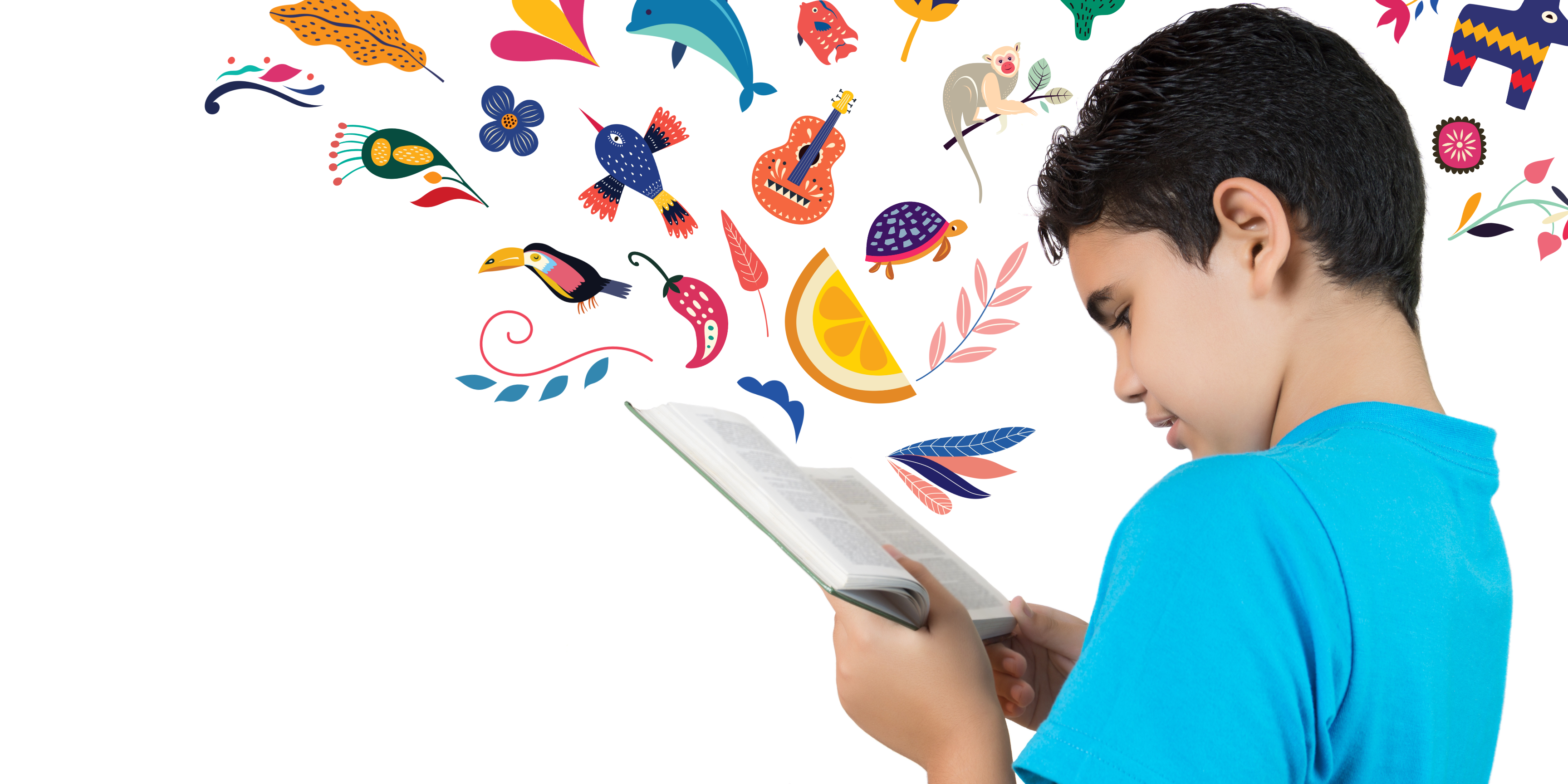 Resources Banner Kid Reading with Lulo Libros icons
