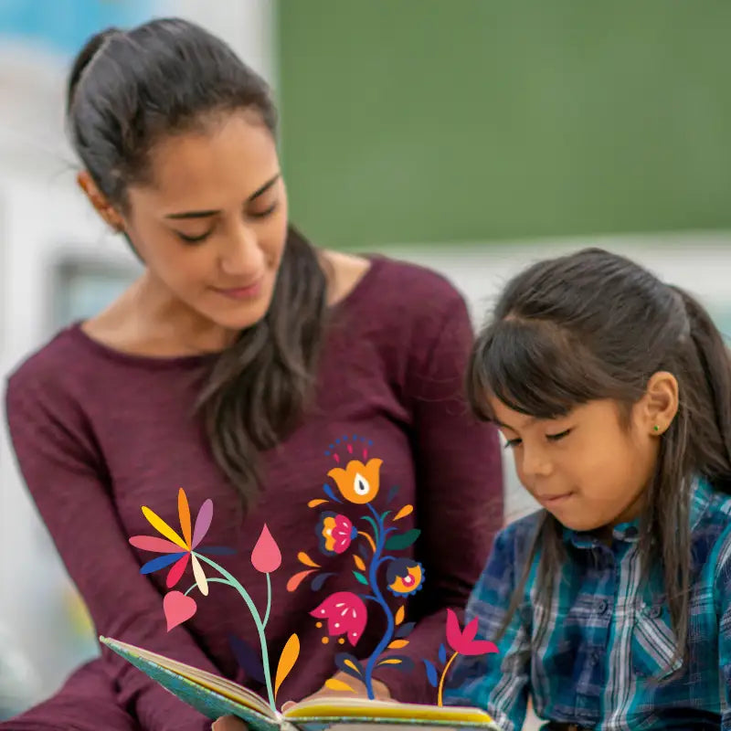 Teacher and Student reading with LuloLibros icons